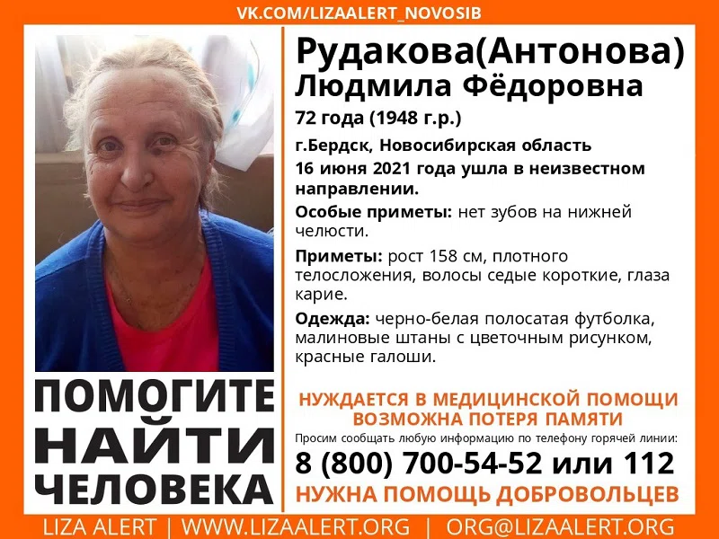 Без вести пропала 72-летняя пенсионерка в красных галошах в Бердске: Волонтеры объявили сбор на поиски
