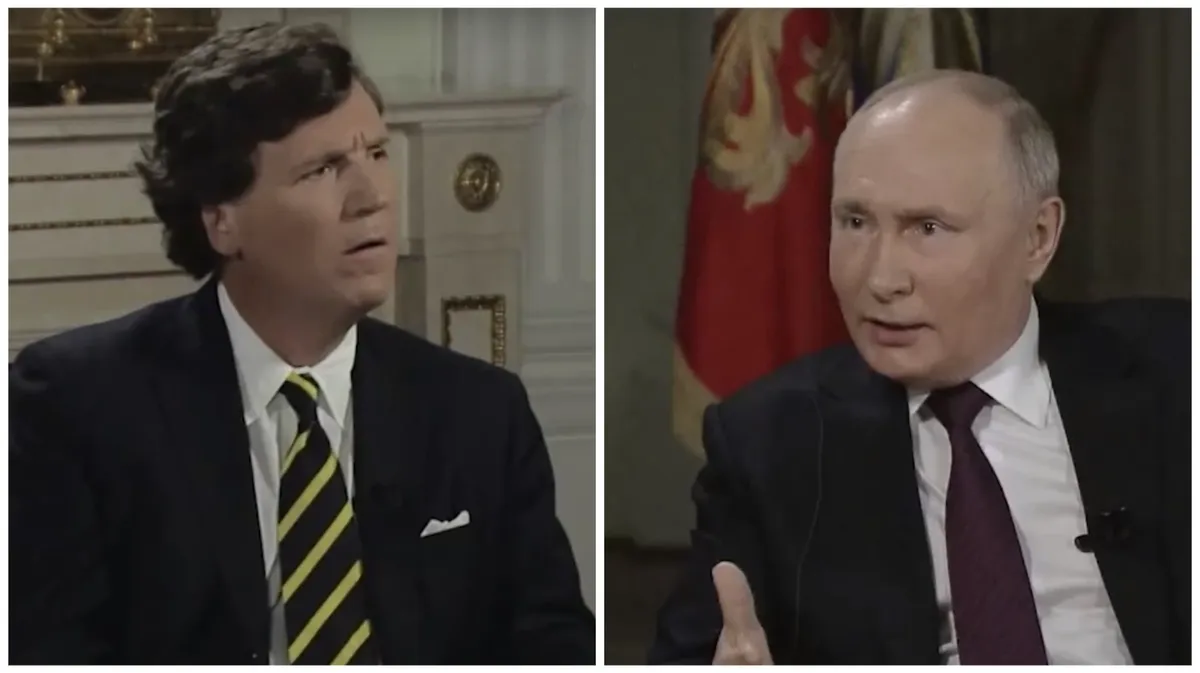 Такер Карлсон и Владимир Путин. Фото: кадры из видео