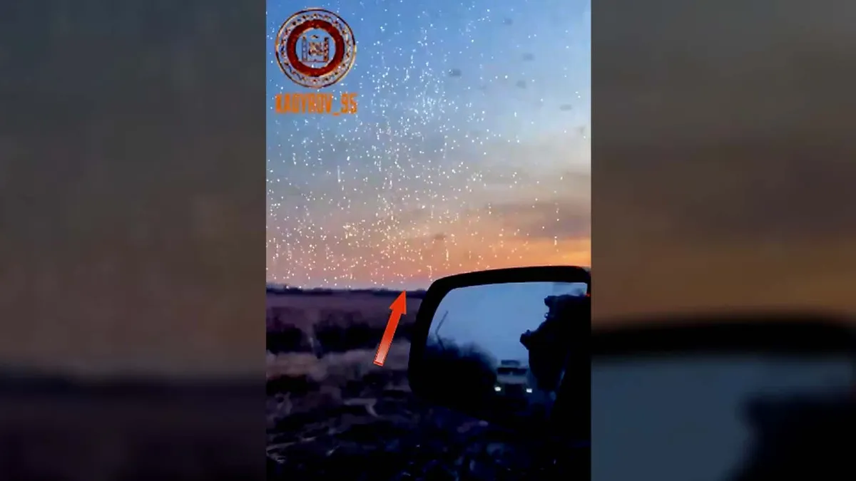 Кадыров показал видео падения беоприпаса с якобы фосфором. Фото: скриншот с видео в телегам-канале Рамзана Кадырова 
