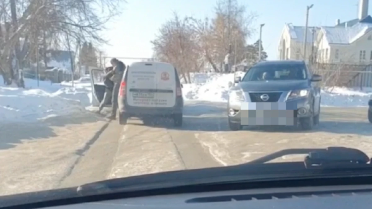 В Новосибирске водитель такси и грузового фургона подрались на месте ДТП и попали на видео
