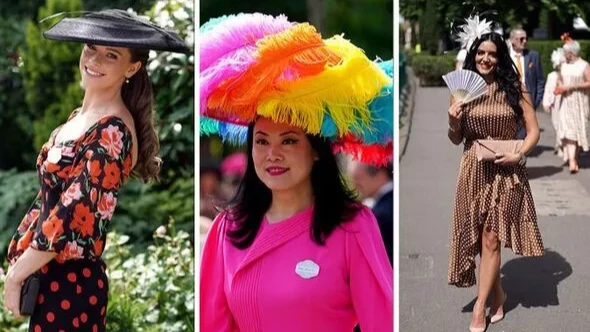 Гости Royal Ascot были одеты в горошек, яркие и контрастные принты и шляпы с перьями. Фото: Еxpress.co.uk