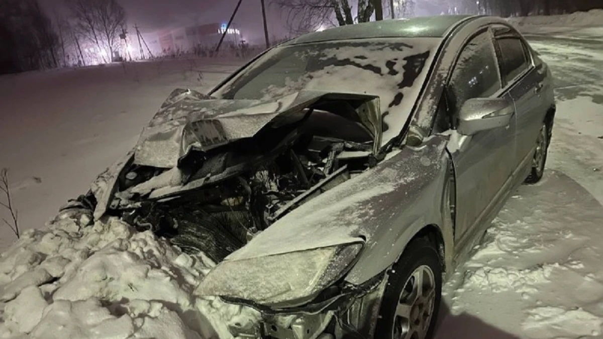В Кольцове водитель автомобиля Honda врезался в грузовик из-за снежной пурги 