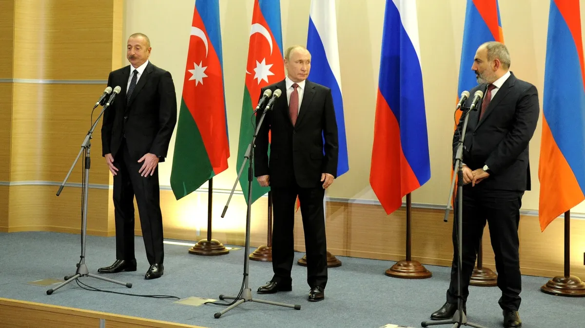 Ильхам Алиев, Владимир Путин и Никол Пашинян. Фото: Kremlin.ru