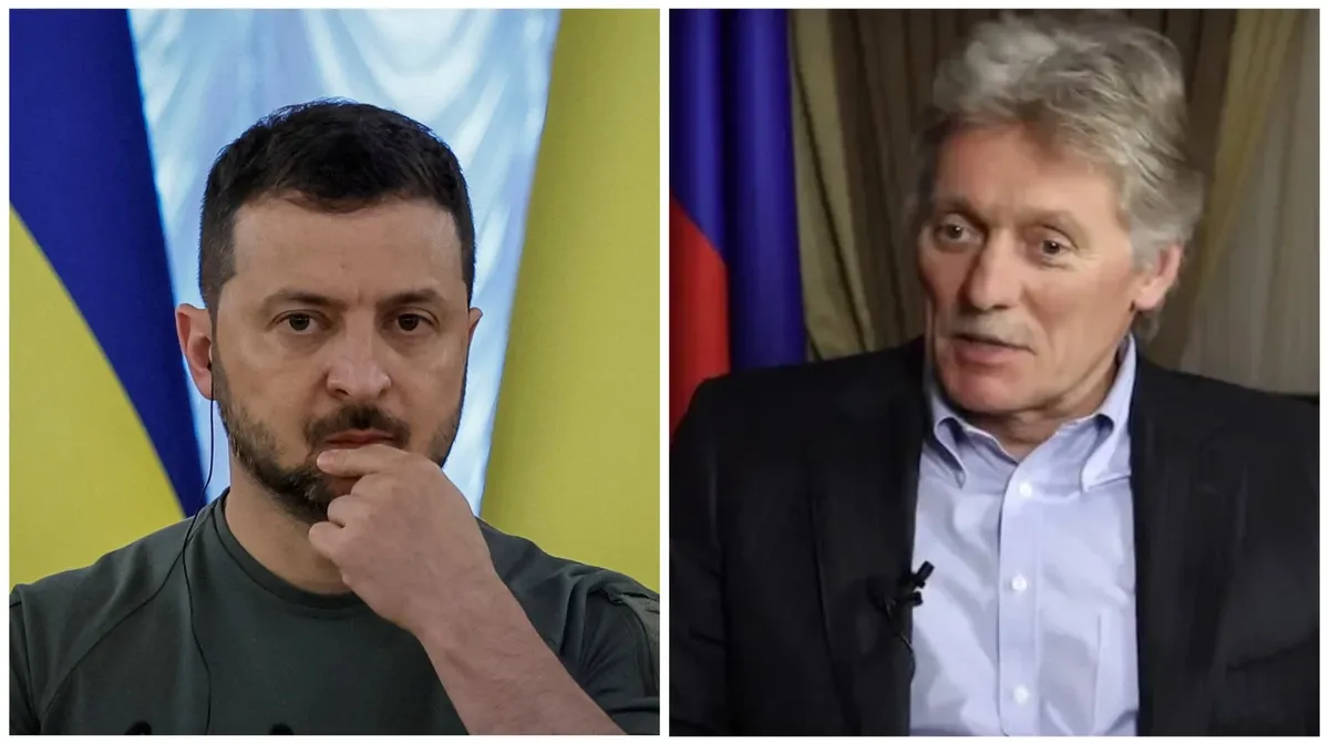 Владимир Зеленский и Дмитрий Песков. Фото: Reuters, кадр из видео 