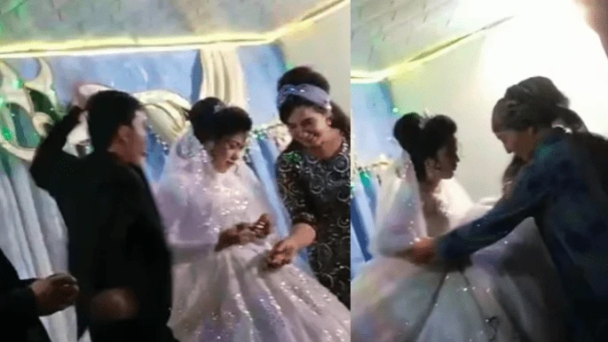 В Узбекистане жених во время свадьбы проиграл невесте в конкурсе и врезал по голове. Видели все гости и родные, но никто не вмешался 