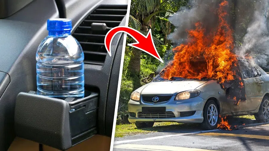 бутылка с водой, пожар в автомобиле