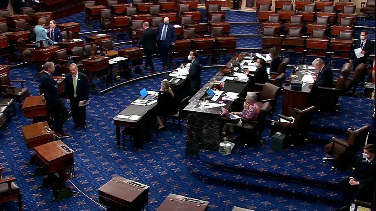 Члены выступают в зале Сената 19 мая в Вашингтоне, округ Колумбия. Фото: Senate TV