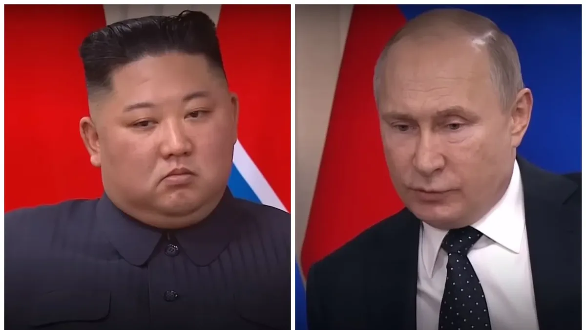 Ким Чен Ын и Владимир Путин. Фото: кадры из видео