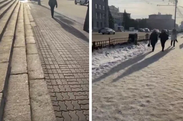 Чистый тротуар у мэрии Новосибирска и заваленный снегом для "простых смертных" возмутил горожан