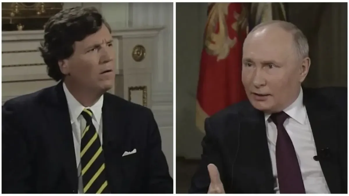 Такер Карлсон и Владимир Путин. Фото: кадры из видео
