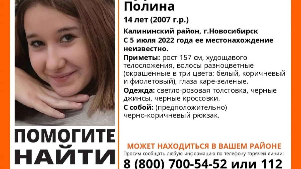 В Новосибирской области экстренно разыскивают 14-летнюю девочку с разноцветными волосами. Она пропала 6 дней назад