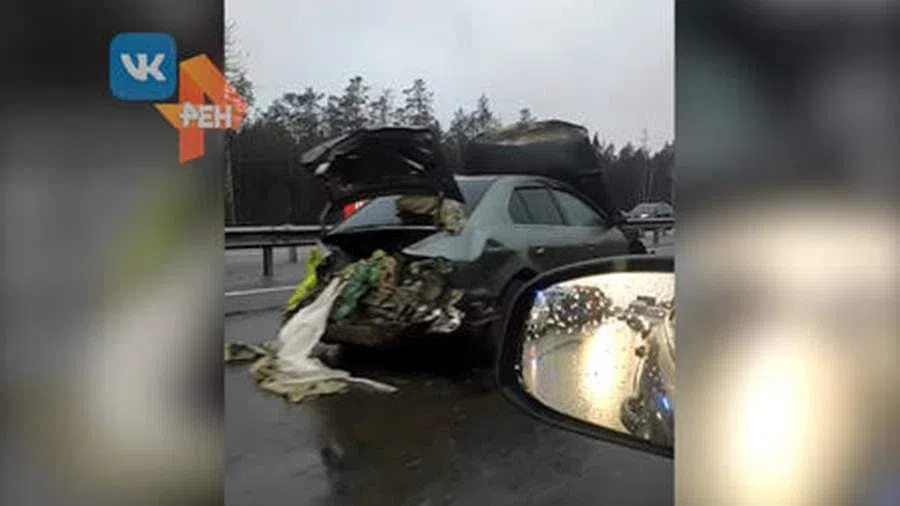 Труп с перерезанным горлом вывалился из багажника Mitsubishi Galant во время ДТП на трассе в Ленинградской области
