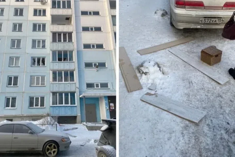 В Новосибирске неадекватный человек повредил 8 автомобилей выброшенными из окна домашними вещами